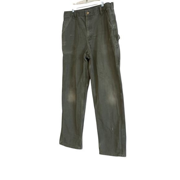 Mens Carhartt Drab Military Green Loose Original Fit Work Denim Jeans Size 36x32 - Picture 15 of 16